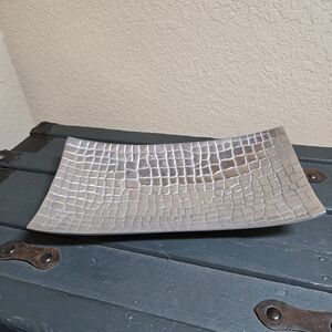 Cast Aluminum Tray 14 X 7.5in Decor Silver Color Croc Texture